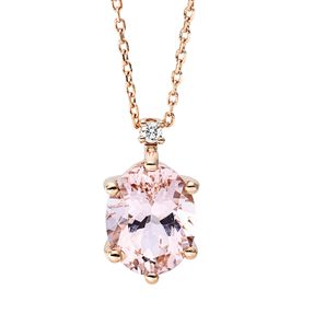 Collier Oval aus 750 Rotgold Morganit 1,7ct rosa Brillant 0,02ct TW-SI L:45cm