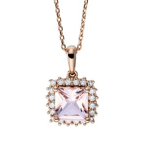 Collier aus 750 Rotgold Morganit 0,9ct rosa 20 Diamanten 0,14ct TW-SI L:45cm