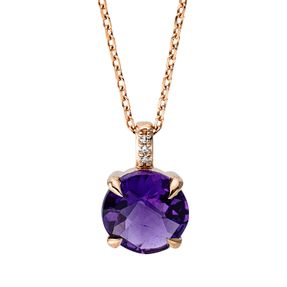 Collier aus 750 Rotgold Amethyst 1,45ct lila 3 Diamanten 0,01ct TW-SI L:45cm