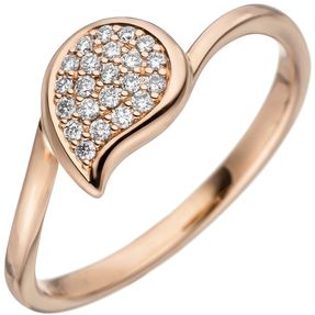 Damen-Ring Goldring Tropfen mit 22 Diamanten Brillanten 0,16 Ct 585 Gold Rotgold