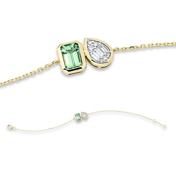 Armband 750 Gold gelb weiß Tsavorith 1.32ct grün 0.17ct B 15.4mm L 16.5-17.8cm