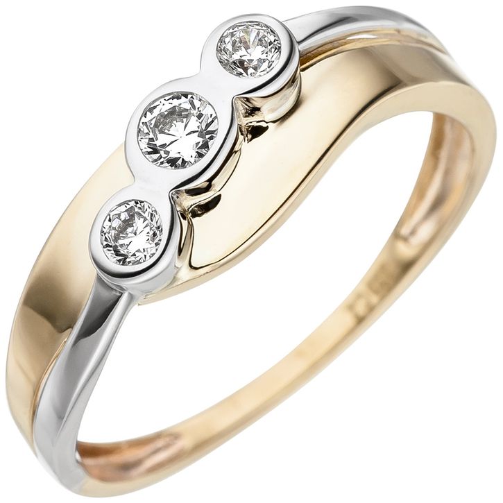 Ring mit 3 Zirkonia 333 Gelbgold und Weißgold