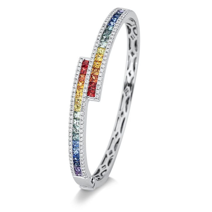 Armreif 750 Weißgold 34 Saphire 3.11ct multicolor