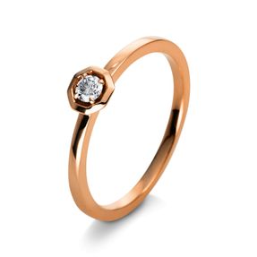 Solitaire Ring aus 750 Gold Rotgold Brillant 0,1ct TW-SI B:5mm 4er-Krappe