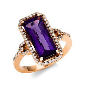 Ring aus 750 Rotgold Amethyst 2,73ct lila 62 Brillanten 0,31ct TW-VSI B:16,6mm