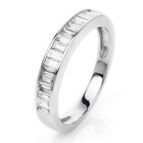 Halb-Memoire Ring 750 Weißgold 20 Diamanten Baguette-Schliff 0,66ct TW-SI B:3,5mm