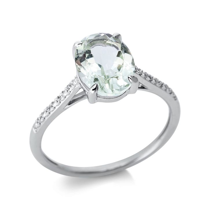 Ring 585 Weißgold Amethyst 1.85ct grün 8 Diamanten B 9.2mm