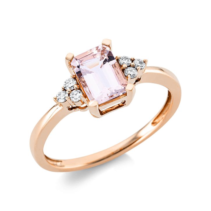 Ring 750 Rotgold Morganit 0.9ct rosa 6 Diamanten B 7.8mm