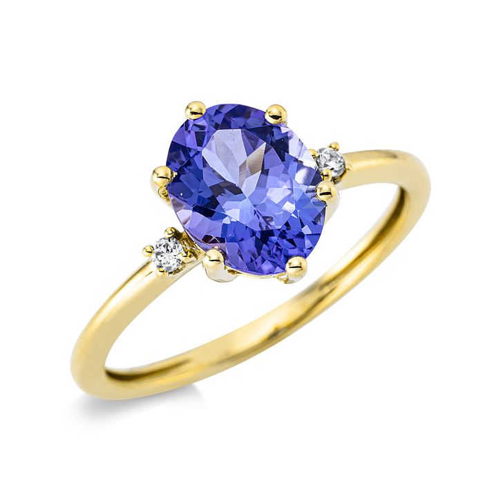 Ring 750 Gelbgold Tansanit 2.04ct blau 2 Diamanten