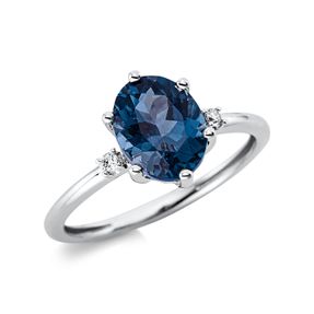 Ring Oval 750 Weißgold Topas 2,3ct London Blue 2 Brillanten 0,04ct TW-SI B:10,3mm