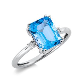 Ring aus 750 Weißgold Topas 2,4ct blau 2 Brillanten 0,04ct TW-SI B:9,8mm