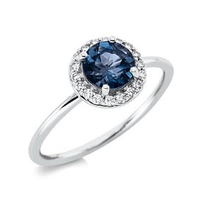 Ring aus 750 Weißgold Topas 1ct London Blue 18 Brillanten 0,11ct TW-SI Ø8,8mm