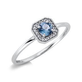 Ring aus 750 Weißgold Topas 0,3ct London Blue 20 Diamanten 0,04ct TW-SI B:6,8mm