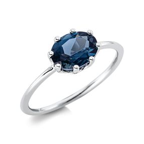 Ring Oval aus 750 Gold Weißgold Topas 1,6ct London Blue B:6,6mm 6er-Krappe