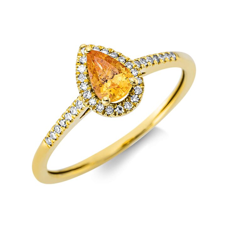 Ring 750 Gelbgold Granat 0.37ct 34 Diamanten 0.09ct B 8.2mm