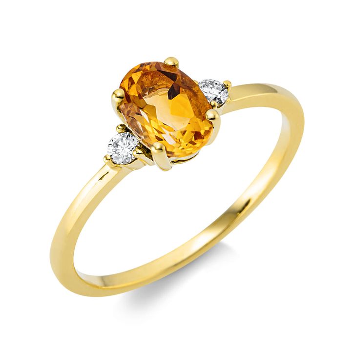 Ring 750 Gelbgold Citrin 0.67ct gelb 2 Diamanten B 6.9mm