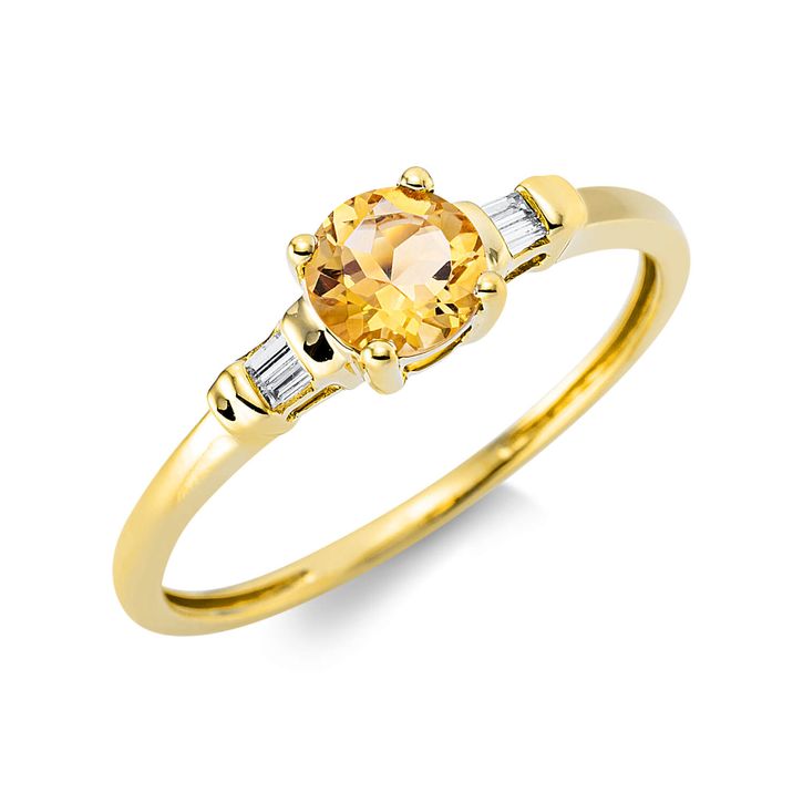 Ring 750 Gelbgold Citrin 0.44ct gelb 4 Diamanten B 4.9mm