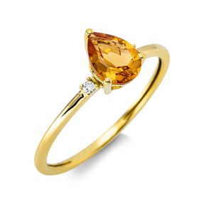 Ring Tropfen aus 750 Gelbgold Citrin 0,62ct gelb 2 Brillanten 0,02ct TW-SI B:9,4mm