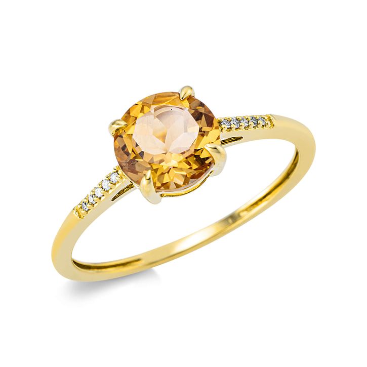 Ring 750 Gelbgold Citrin 1.2ct gelb 10 Diamanten