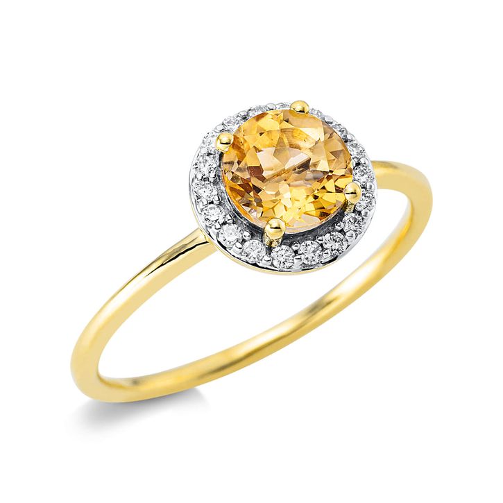 Ring 750 Gelbgold Citrin 0.77ct gelb 18 Diamanten