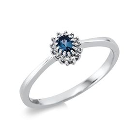 Ring aus 750 Weißgold Topas 0,21ct London Blue 14 Diamanten 0,04ct TW-SI B:6,1mm