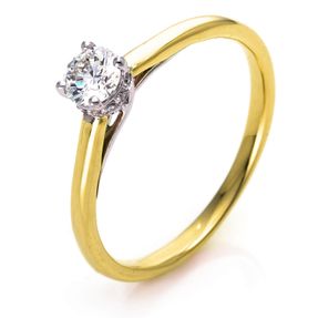 Ring 750 Gold gelb/weiß 12 Brillanten 0,05ct TW-SI 1 Brillant 0,3ct TW-SI B:4,2mm