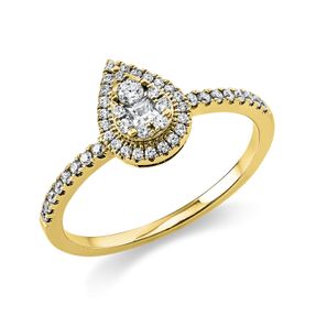 Ring Tropfen aus 750 Gold Gelbgold 47 Diamanten 0,31ct TW-SI B:7,2mm