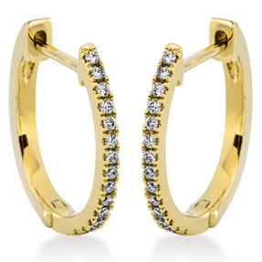 Creolen klein schmal aus 750 Gelbgold 28 Brillanten 0,14ct TW-SI 13,4x1,2mm