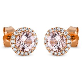 Ohrstecker rund aus 750 Rotgold 2 Morganite 1,04ct rosa 36 Brillanten 0,17ct TW-SI