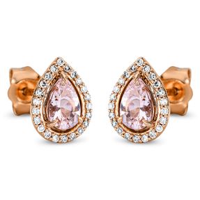 Ohrstecker Tropfen aus 750 Rotgold 2 Morganite 0,7ct rosa 44 Diamanten 0,13ct TW-SI