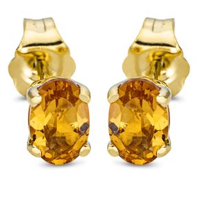 Ohrstecker Oval aus 750 Gold Gelbgold 2 Citrine 0,88ct gelb 6x4,2mm 4er-Krappe