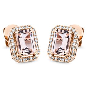 Ohrstecker 750 Rotgold 2 Morganite 1,82ct rosa 54 Diamanten 0,2ct TW-SI 10,2x8,2mm