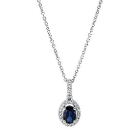 Collier aus 750 Weißgold Saphir 0,5ct blau 25 Brillanten 0,11ct TW-SI L:45cm