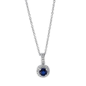 Collier aus 750 Weißgold Saphir 0,35ct blau 21 Brillanten 0,09ct TW-SI L:45cm