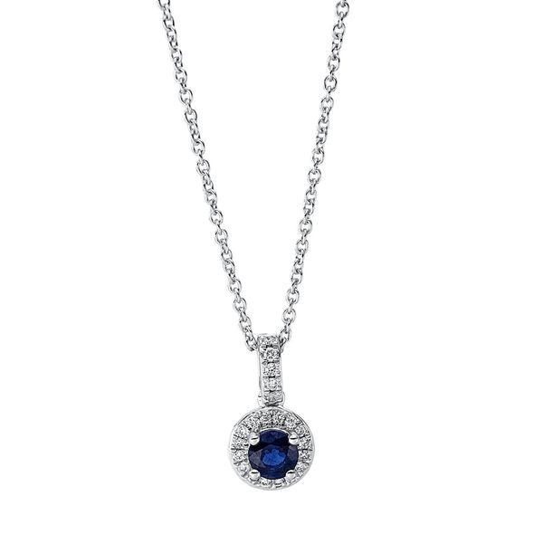 Collier 750 Weißgold Saphir 0.35ct blau 21 Diamanten