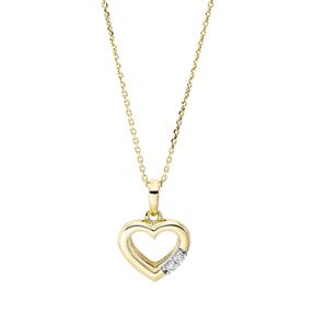 Collier Herz aus 750 Gold Gelbgold 2 Brillanten 0,04ct TW-SI L:45cm