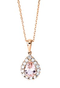 Collier Tropfen 750 Rotgold Morganit 0,6ct rosa 14 Diamanten 0,25ct TW-SI L:45cm