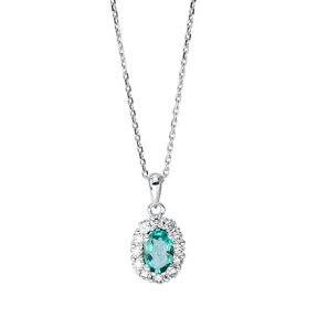 Collier aus 750 Weißgold Smaragd 0,4ct grün 12 Diamanten 0,25ct TW-SI L:45cm