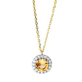 Collier aus 750 Gelbgold Citrin 0,44ct gelb 16 Brillanten 0,1ct TW-SI L:45cm