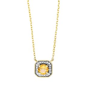 Collier aus 750 Gelbgold Citrin 0,23ct gelb 20 Diamanten 0,04ct TW-SI L:45cm