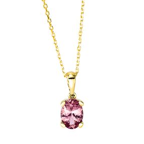 Collier Oval aus 750 Gold Gelbgold Granat 1,04ct pink L:0,4 cm