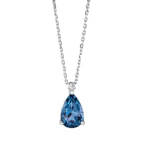 Collier Tropfen 750 Weißgold Topas 1,48ct London Blue 2 Brillanten 0,02ct TW-SI