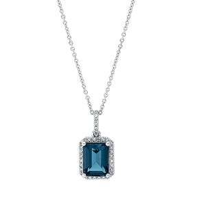 Collier aus 750 Weißgold Topas 2,9ct London Blue 34 Diamanten 0,14ct TW-SI L:45cm