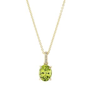 Collier aus 750 Gelbgold Peridot 2,08ct grün 6 Diamanten 0,02ct TW-SI L:45cm