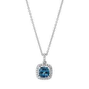 Collier aus 750 Weißgold Topas 1,11ct London Blue 29 Diamanten 0,11ct TW-SI L:45cm