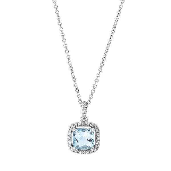 Collier 750 Weißgold Aquamarin 0.94ct blau 0.11ct
