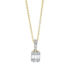 Collier aus 750 Gelbgold 14 Diamanten 0,28ct TW-SI L:46cm Fassung rhodiniert