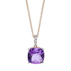 Collier aus 750 Rotgold Amethyst 3,84ct lila 4 Brillanten 0,04ct TW-SI L:46cm