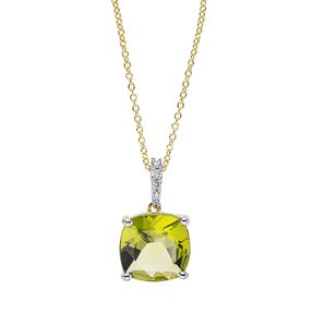 Collier aus 750 Gelbgold Peridot 3,78ct grün 5 Brillanten 0,04ct TW-SI L:46cm