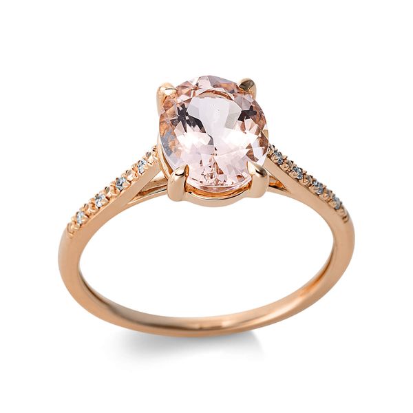 Ring aus 585 Rotgold Morganite 8 Diamanten 0.03ct